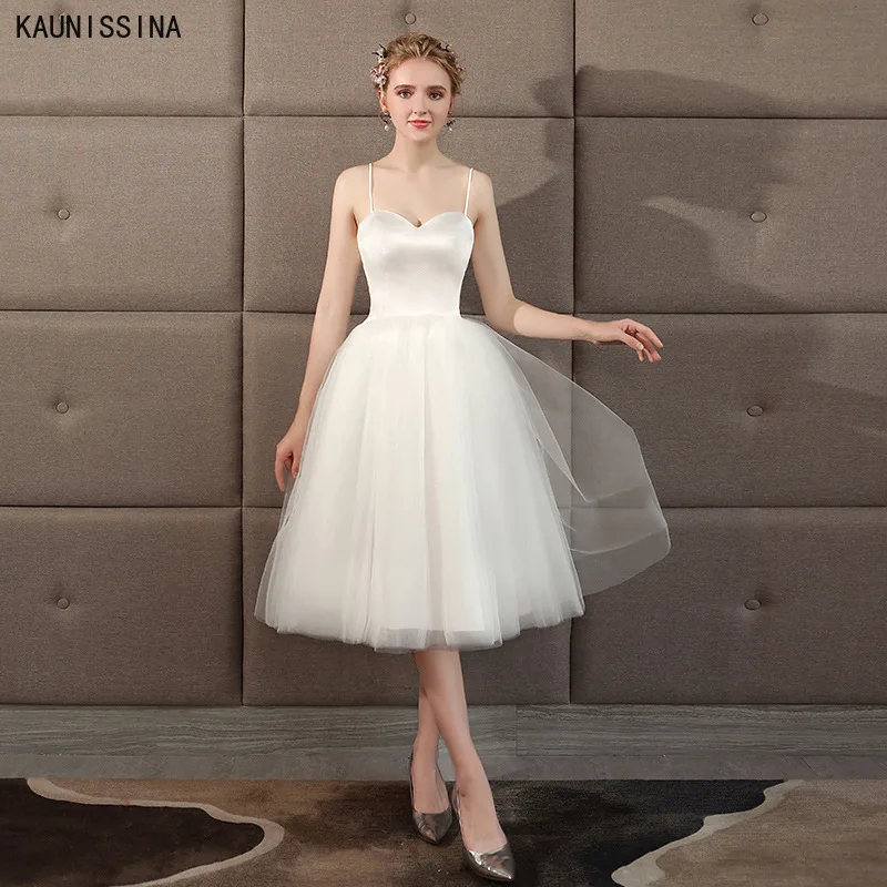 

KAUNISSINA Short Wedding Dresses Sweetheart Knee-Length Spaghetti Straps Sleeveless Bridal Dress Women Simple Bride Gowns Robe