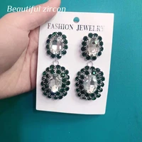 luxury shiny crystal zircon earrings high quality stone geometric long pendant earrings fashion trend female jewelry accessories