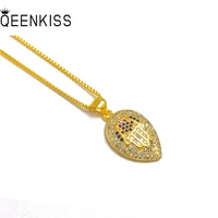 qeenkiss nc596 fine jewelry wholesale fashion woman girl birthday wedding gift leaf palm aaa zircon 24kt gold pendant necklaces