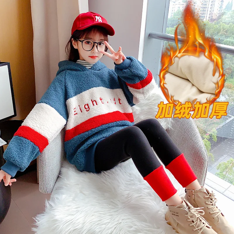 

Girls Boys Suit Sweatshirts +Pants Cotton 2Pcs/Sets 2021 Letters Velvet Winter Autumn Thicken Tracksuit Sportswear Children Clot