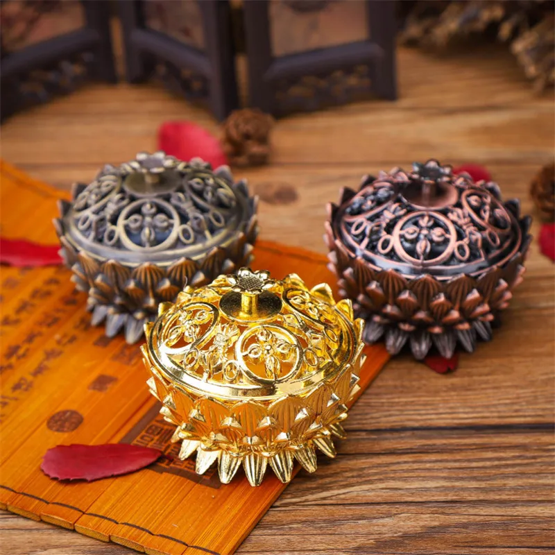 Курильница в форме лотоса из сплава латунная мини катушка сандалового дерева