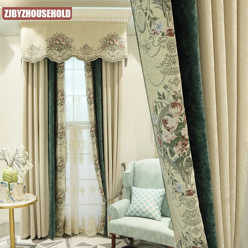 

Luxury Atmosphere European American French Chenille Curtains High-end Living Room Bedroom Luxury Shading 2021 New Curtains