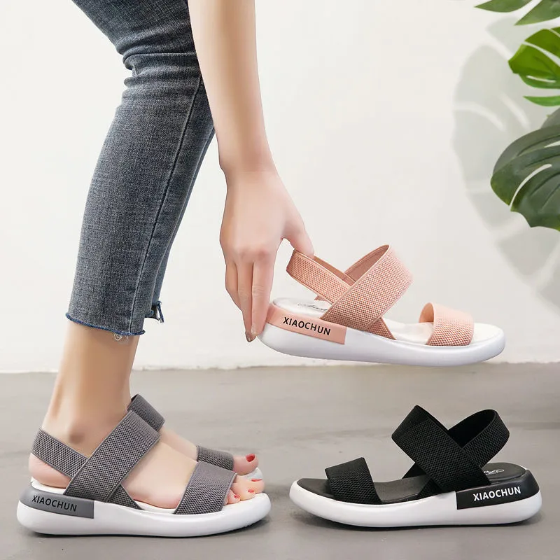 

Сандалии женские из эластичной ткани на платформе, легкие спортивные босоножки на танкетке, нескользящая обувь с открытым носком, лето 2021