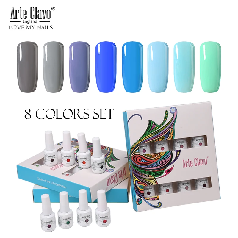 Arte Clavo 8 Colors Gift Sets Box 8ml UV Gel Nail Polish Nail Art Gel Polish Vernis Semi Permanent Nail Primer Gel Varnishes