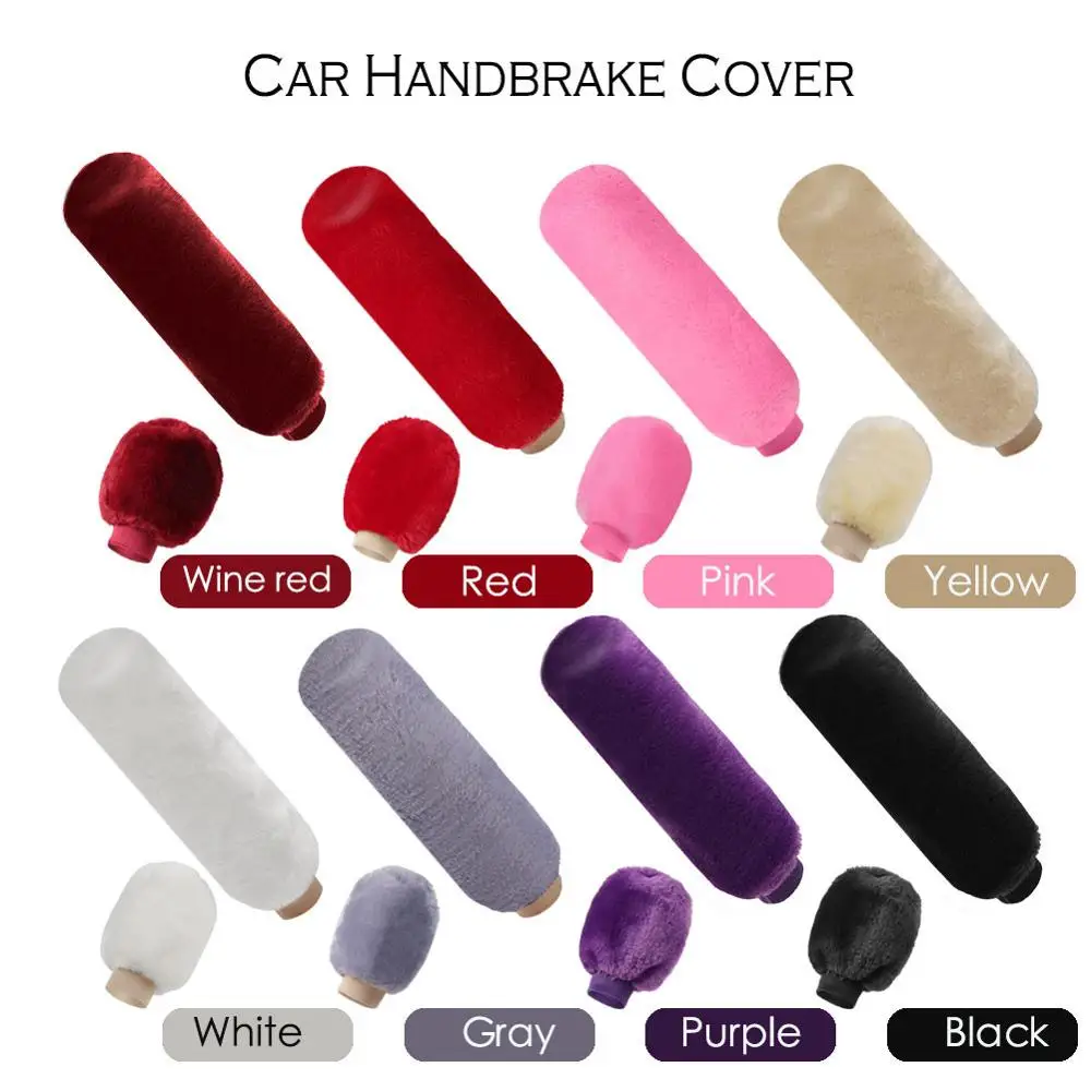 2Pcs Car Handbrake Grip Covers Gear Shift Knob Cover Handle Plush Sleeve Winter Soft Warm Hand Brake Car Accessories for Girls