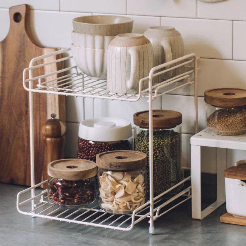 

Drain Kitchen Racks Holders White Bathroom Metal 2 Layer Spice Rack Free Punching Rangement Estanteria Accessories Organizer
