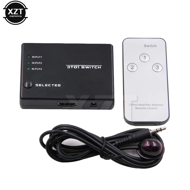 3 Port HDMI-compatible Switcher Video Selector Splitter Hub IR Remote Controller For PS3 DVD 360 Xbox | Электроника