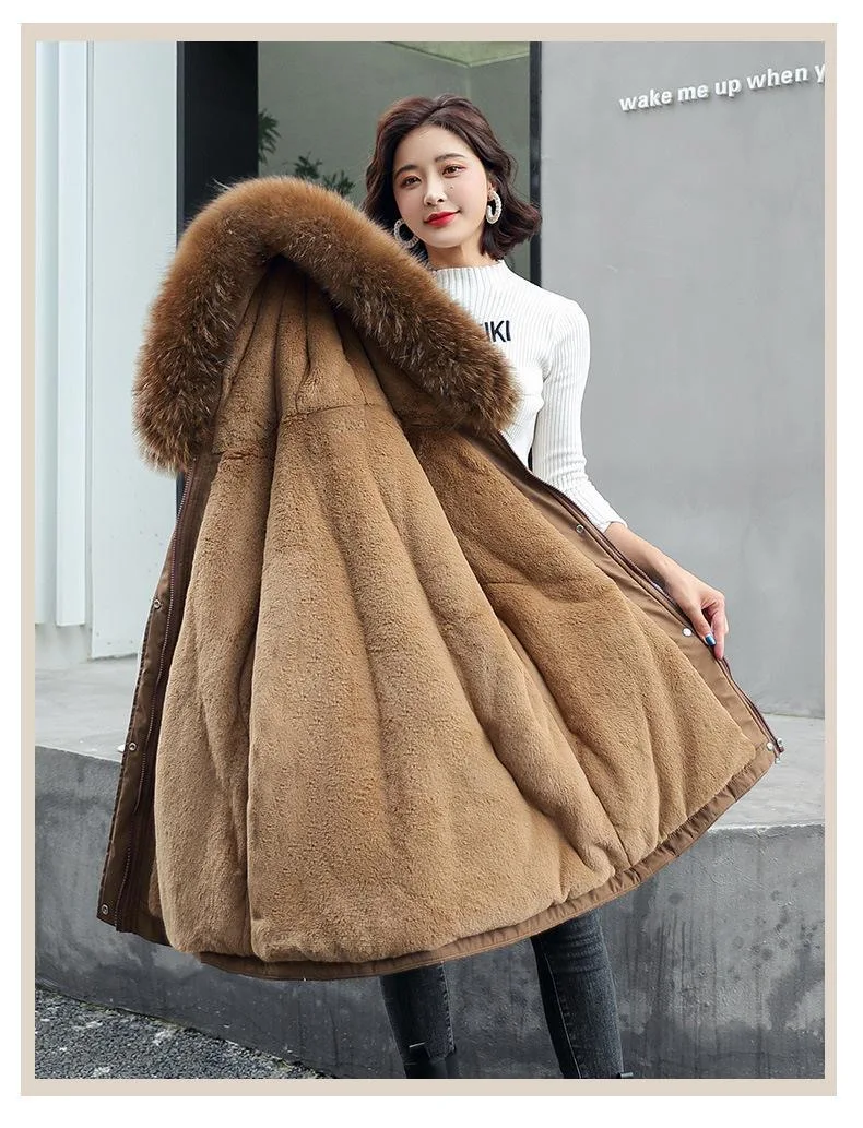 2022 New Winter Jacket Warm Fur Collar Thick Overcoat Fashion Long Hooded Parkas Women's Jacket Clothing Female Snow Wear Coat