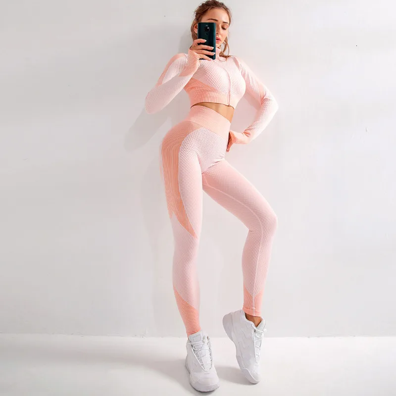 Фирменный спортивный костюм женские бесшовные для бега Спортивная укороченный