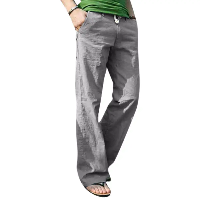 

Men's Straight Wide Leg Loose Pants Casual Drawstring Plain Long Yoga Trousers