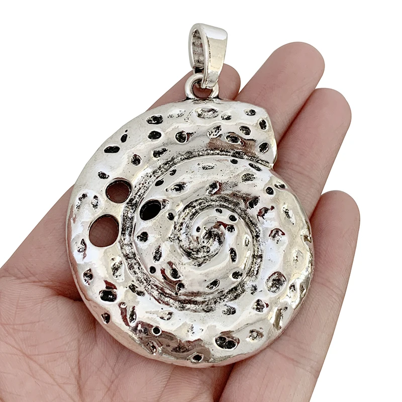 

1 x Antique Silver Color Large Seashell Conch Sea Snail Spiral Charm Pendant for Necklace Jewellery Making Accessories 78x54mm