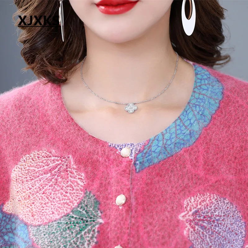 XJXKS 2020 spring winter new women Mink Cashmere sweater loose plus size fashion single-breasted cardigan printed |