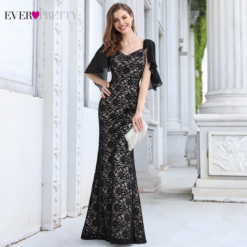 Черные вечерние платья размера плюс Ever Pretty EP00532BK элегантное платье русалки с v