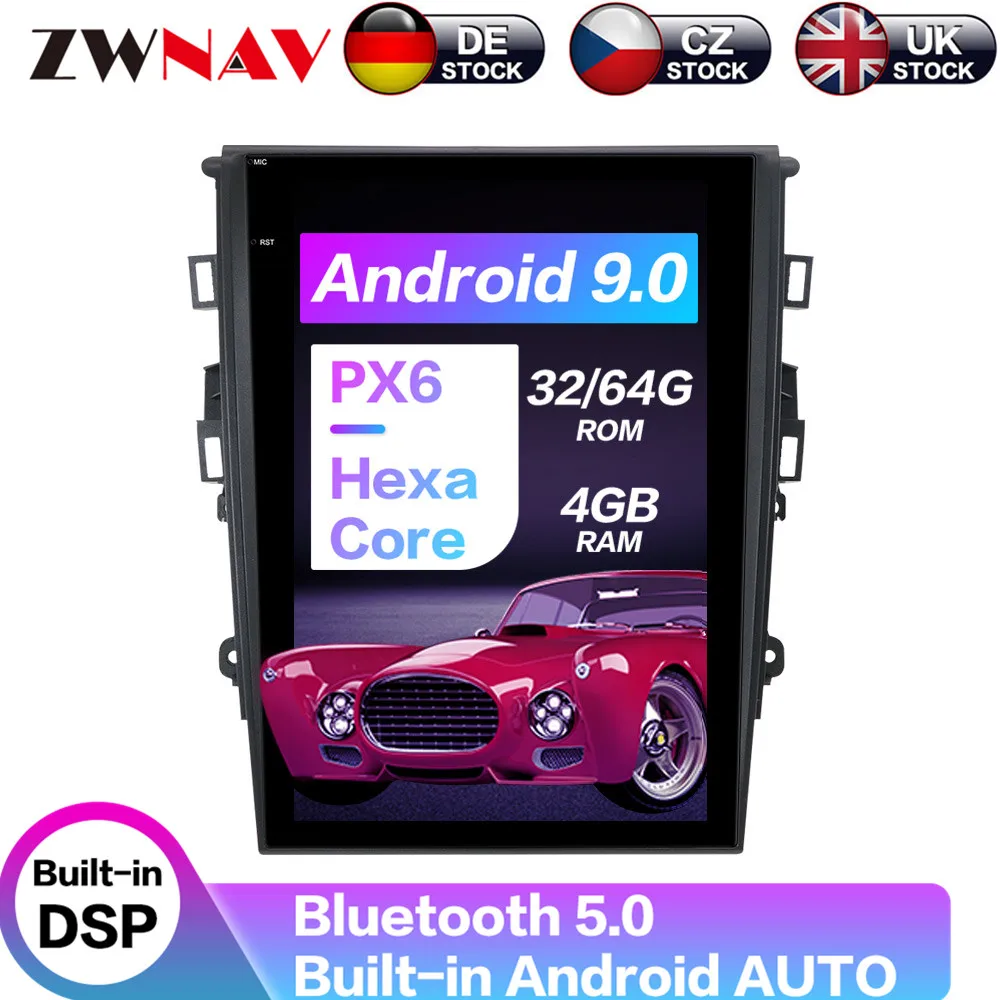 

Автомобильный мультимедийный плеер Carplay, вертикальная система на Android 9 PX6 с радио и GPS для Ford Mondeo Fusion MK5 13,6 2018