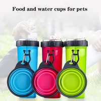 portable 2 in 1 pet food water feeder outdoor travel dual purpose food container with folding silicone bowls dog feeder cup 5