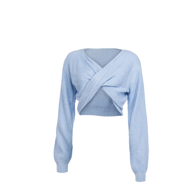 Женский однотонный вязаный свитер TWOTWINSTYLE пуловер с v-образным вырезом и