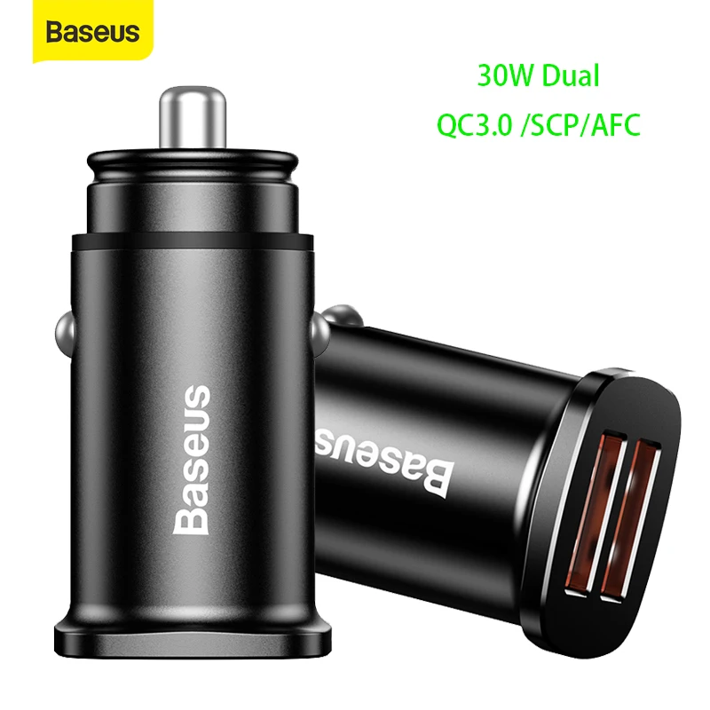 Купи Baseus 30W Quick Car Charger Dual USB QC3.0 SCP AFC Fast Car Charging Mobile Tablet Adapter Car Phone Charger For Samsung For iP за 539 рублей в магазине AliExpress