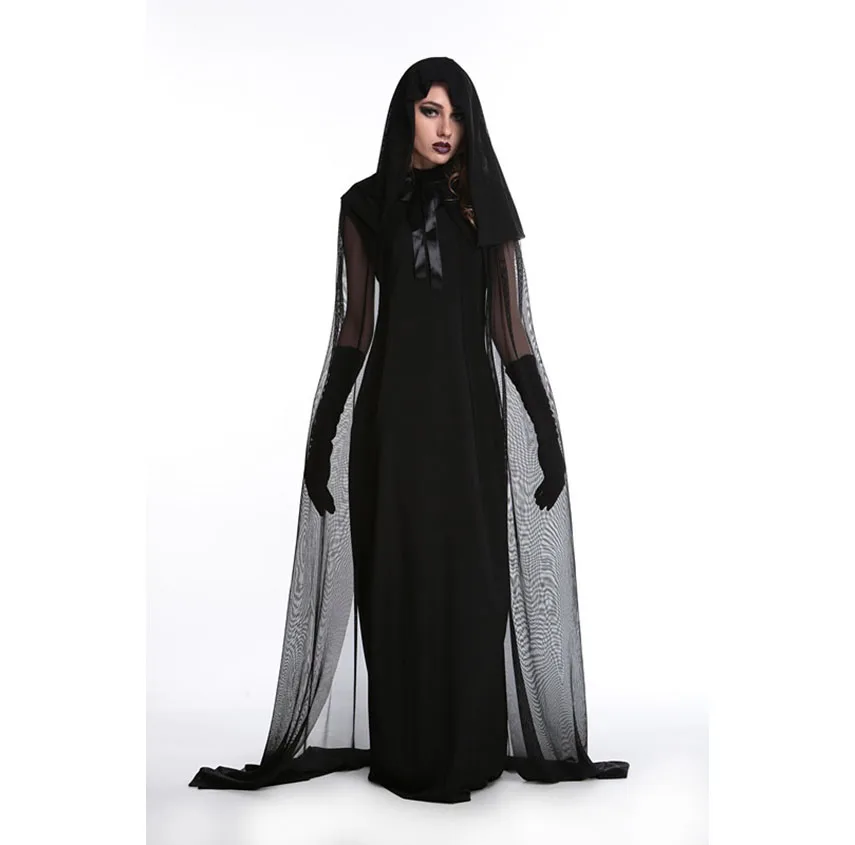 Хэллоуин платье для женщин вампир зомби толстовки кружева ужас Vestido Необычные страшные невесты черное платье маскарадный костюм ведьмы
