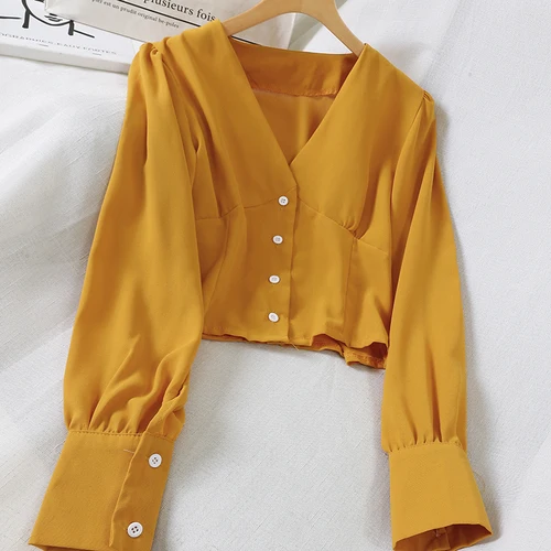 yellow Neploe/Винтажный Лонгслив под змеиную кожу с высокой талией, рубашка для женщин, приталенная плиссированная Студенческая блузка, Женская Осенняя Элегантная блузка 45998 - Цвет: yellow