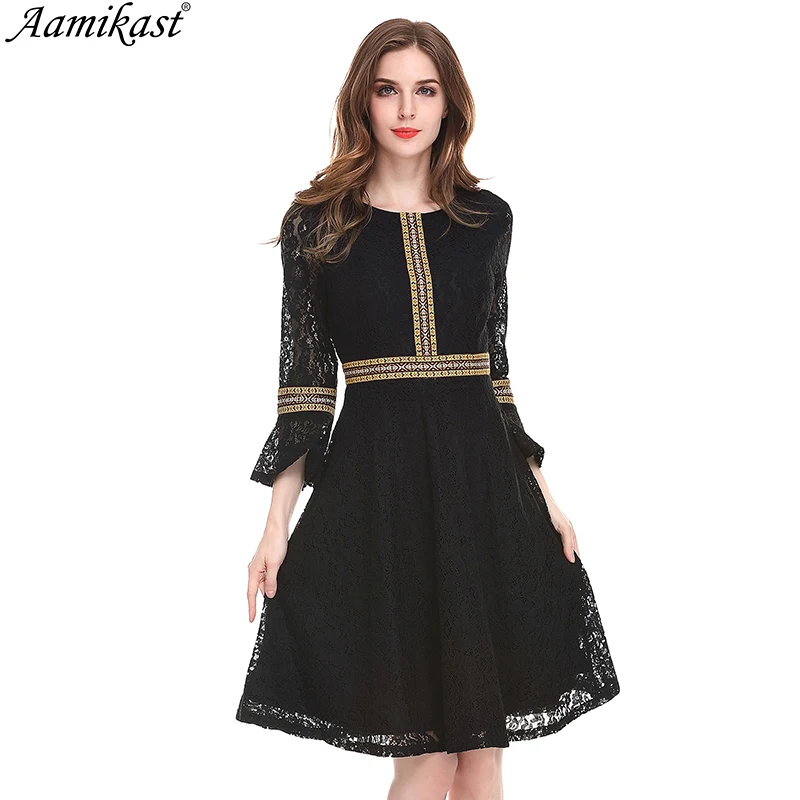 

Autumn Winter Womens Vintage Lace Dress Elegant Vintage Ruffle Tunic Fit Flare Party Club Casual Business Lady Dress robe