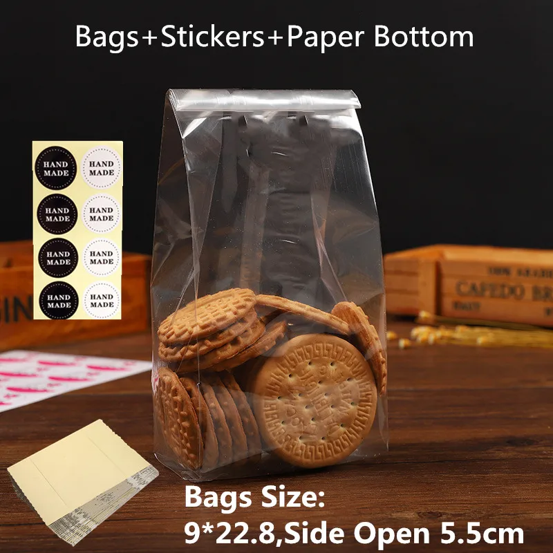9x23cm Clear 50 комплектов мешки для печенья, конфет с бумажным дном самостоятельно стоячие мешки для хлеба, шоколада, еды, посылка для украшения вечеринки, дня рождения, свадьбы - Цвет: 9x23cm Clear