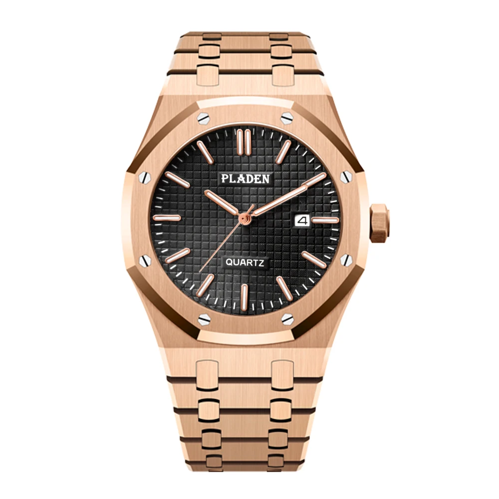 2020 Luxury Men Wristwatch PLADEN Fashion Stainless Steel Watch Top Brand Black Dial quartz Waterproof Men Watches reloj hombre