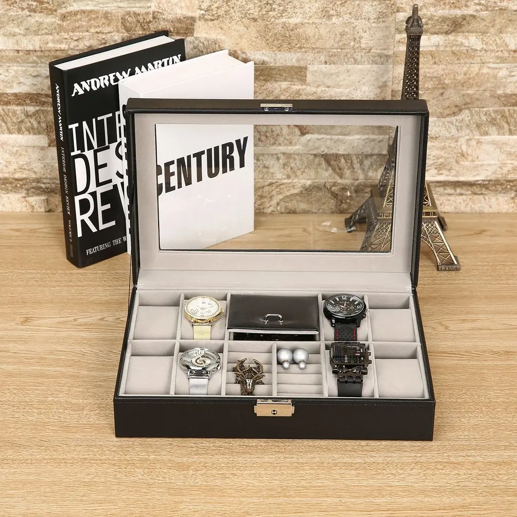 

Hot Sale Window Organizer Box for Save 6 Wrist Watches Box Jewelry Display Case Storage Holder