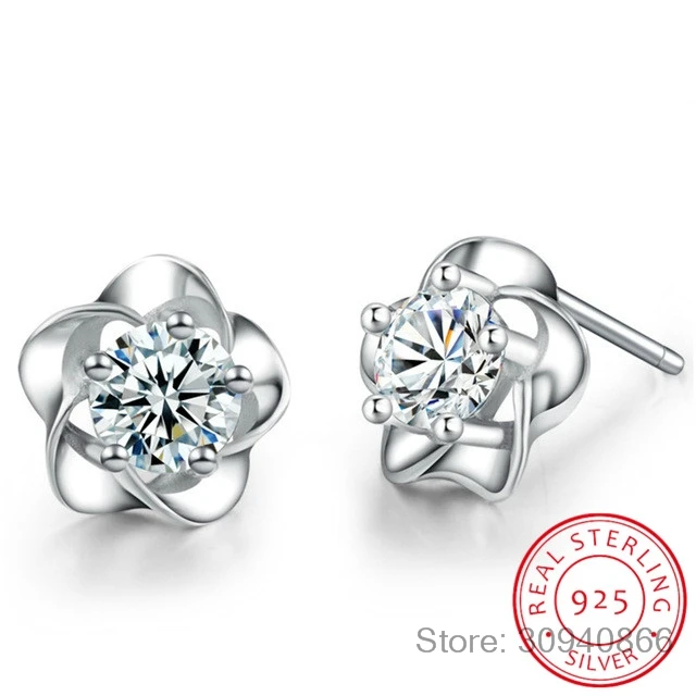 

925 sterling silver earring fashion simple zircon star Plum blossom small flower cute stud earring pretty woman girl ear jewelry