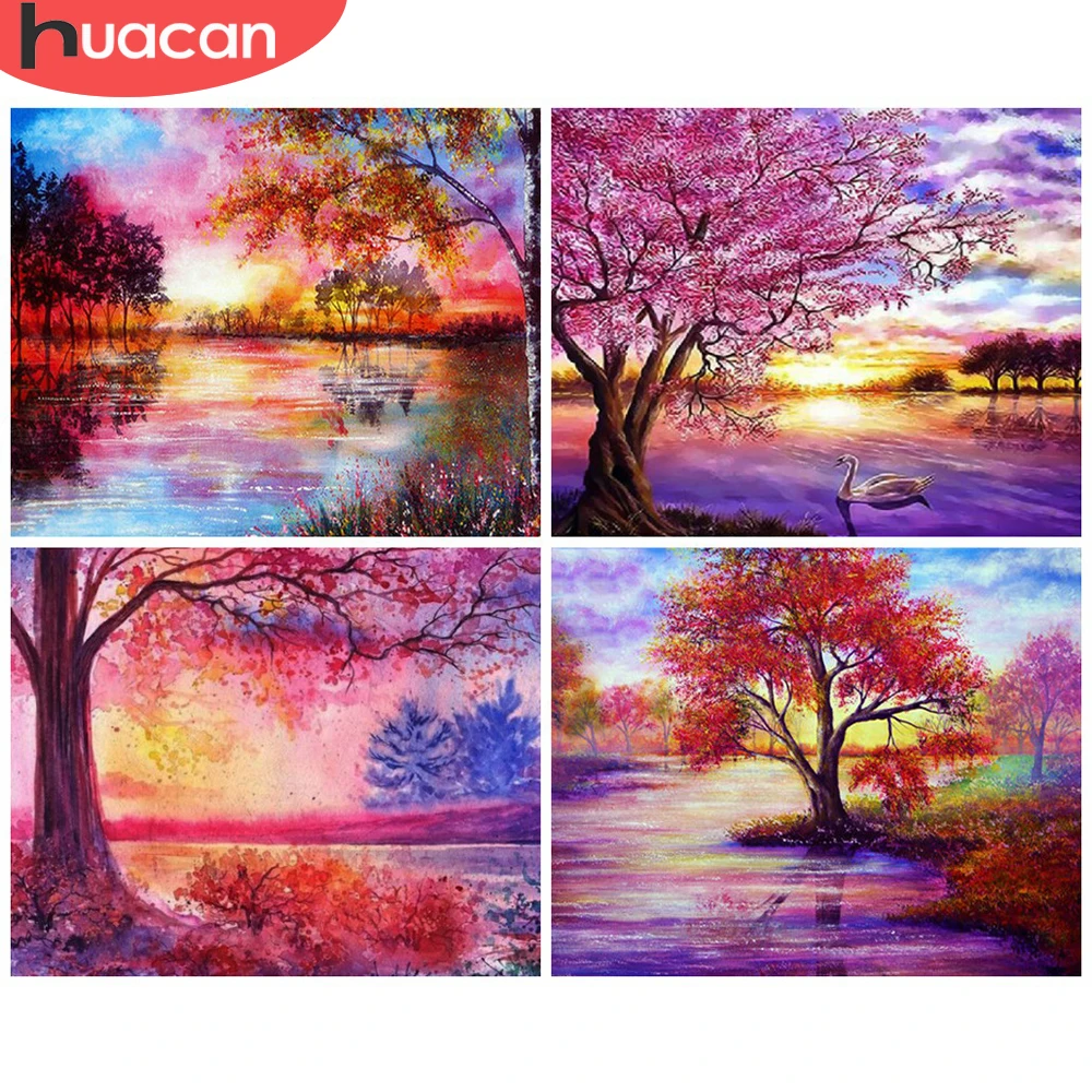 

HUACAN картина по номерам дерево Декорации наборы домашний декор живопись по номеру озеро рисунок на холсте Ручная роспись искусство подарок