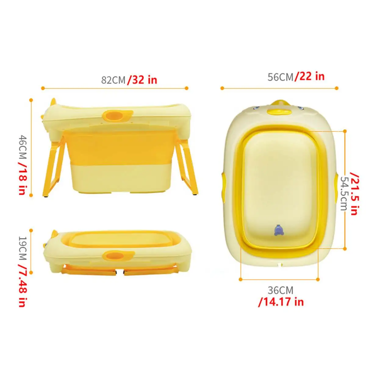 

Baby Bathtub with Detachable Bath Stool Folding Swimming Pool Duck Shape Children's Bath Barrel Baby Sit Lying for 0-15+ Baby