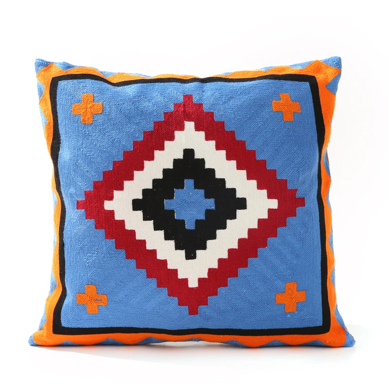 

45x45cm New Bohemian Color Geometric Cotton Embroidery Car Waist Home Living Room Sofa Decoration Cushion Cover