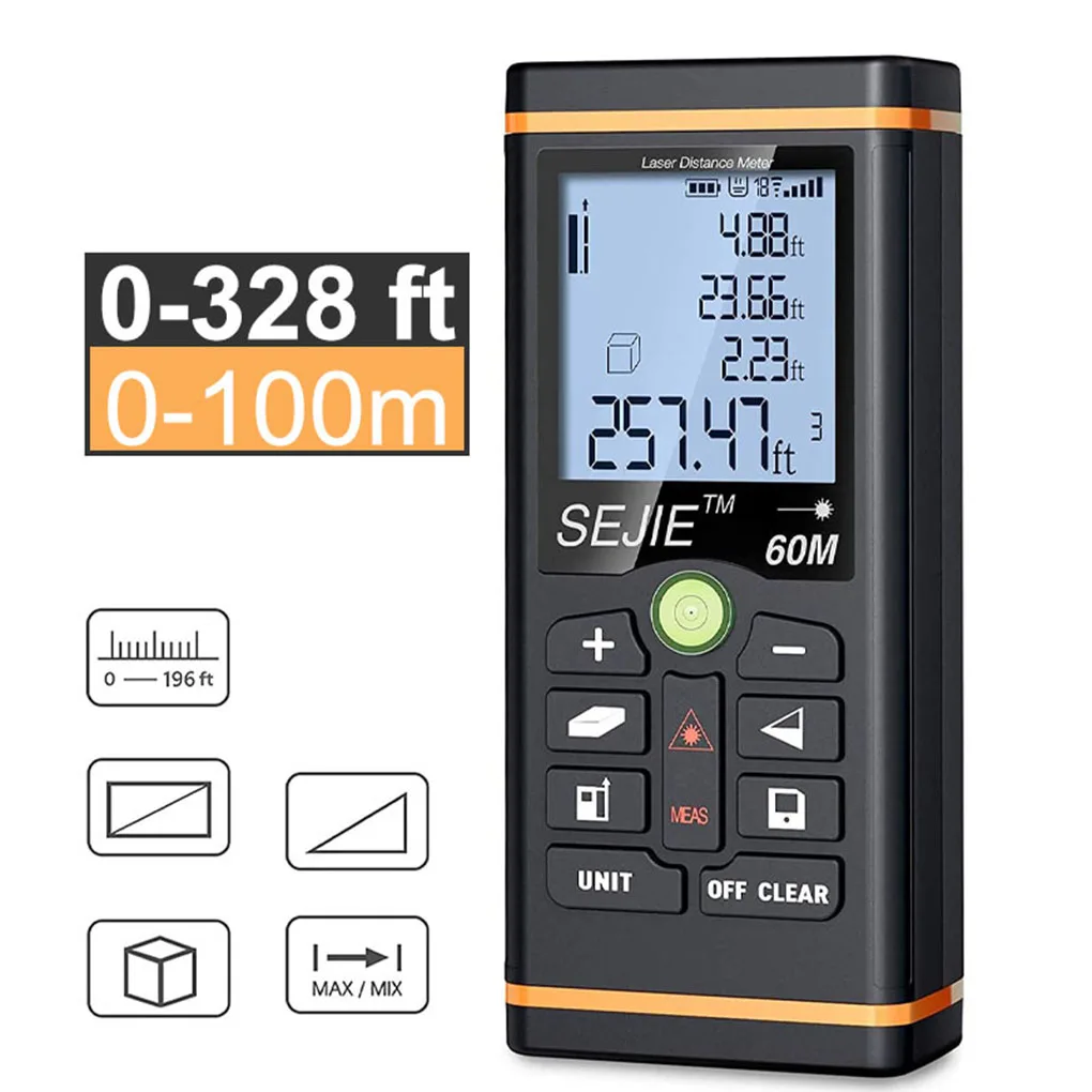

40 60 100m Laser Distance Measure Internal Bubble Levels Handheld Laser Rangefinder Indoor Outdoor LCD Distance Measuring Tool