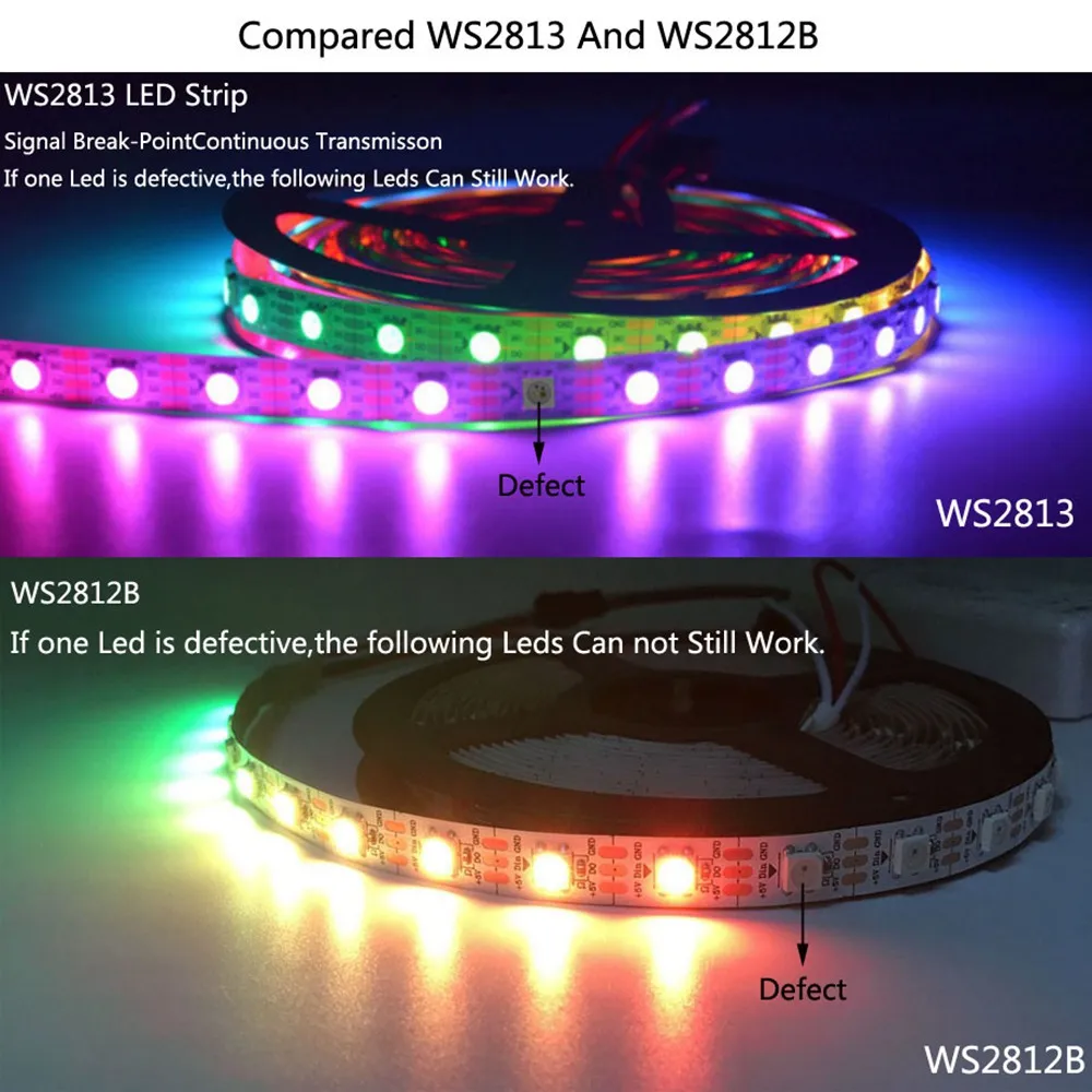 WS2813 (обновление WS2812B) светодиодная Пиксельная полоса с двойным сигналом 30/60/144