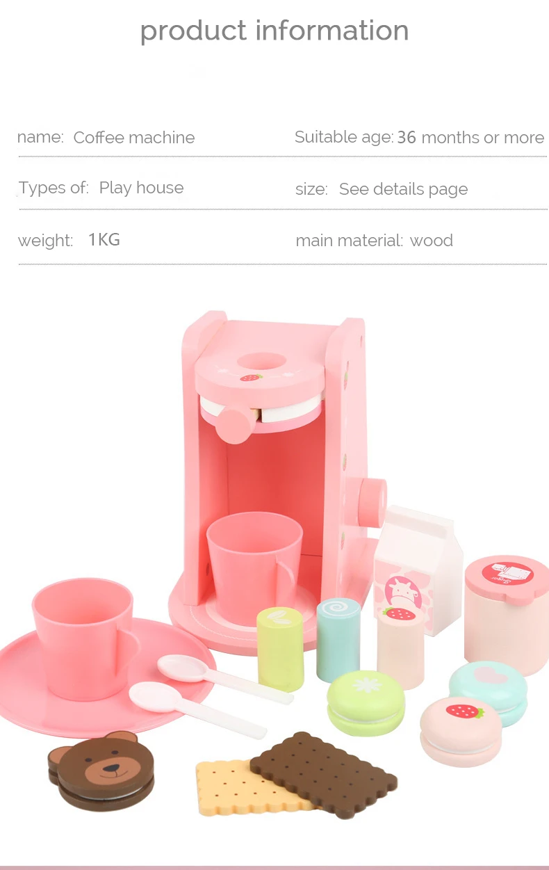 

Kids Kitchen Toy Set Coffee Machine Pretend Play Eat Breakfast Afternoon Tea Miniature Food Wooden Toys Play Food Toys For Girls