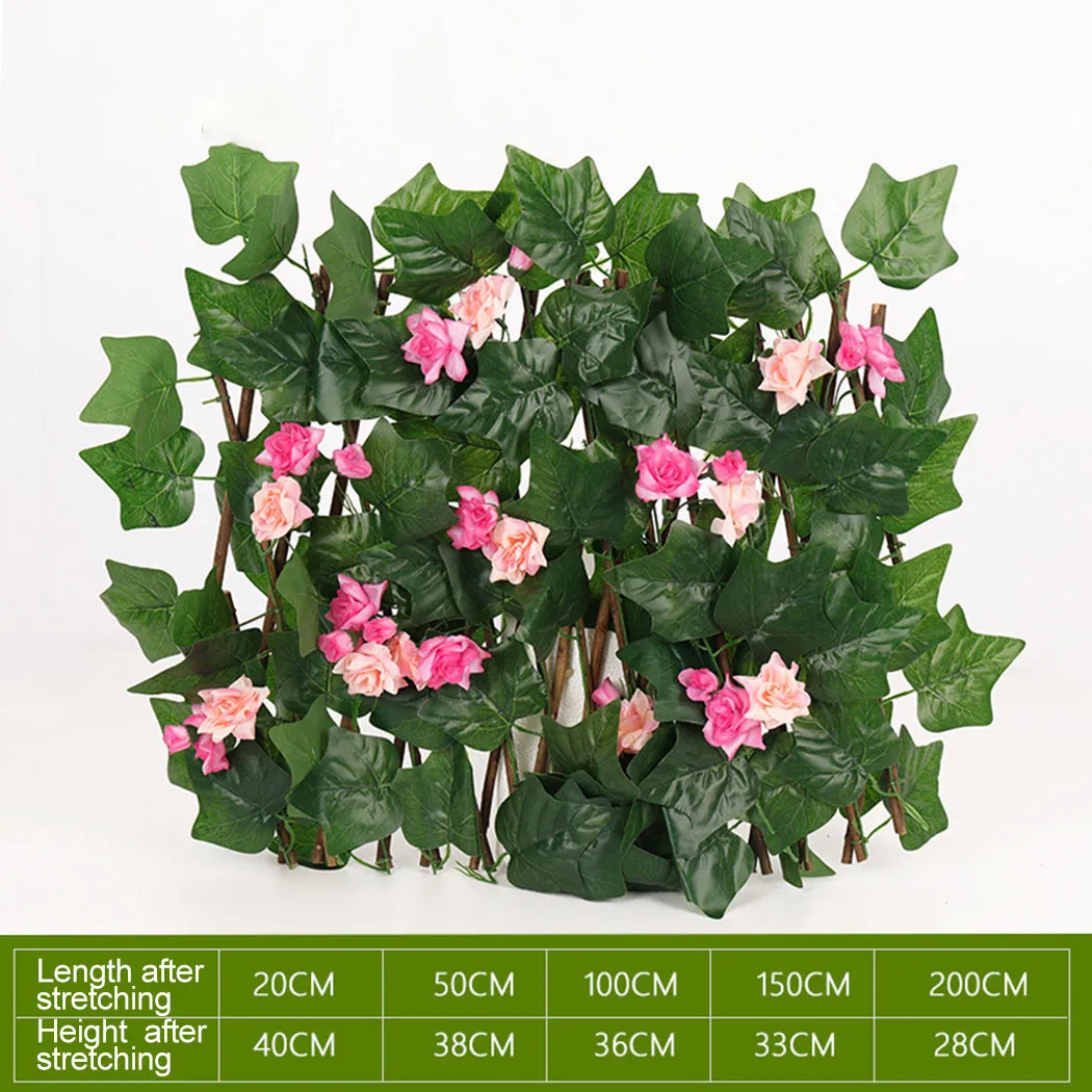 Valla telesc&oacute;pica para jard&iacute;n, enrejados de expansi&oacute;n, flor de hoja Artificial, valla telesc&oacute;pica de madera para pared, 1 Uds.-3