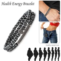 1pcs weight loss round black stone magnetic therapy bracelet health care hematite stretch charming bracelets slimming product