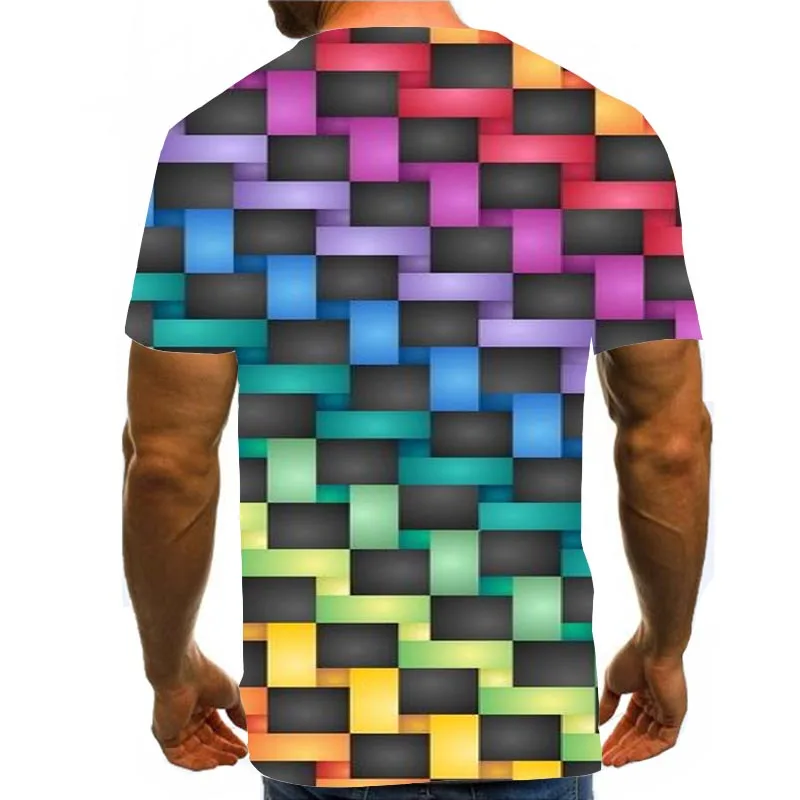 

Men Graphic T Shirts 3D Print Shirt Round Neck Summer Short Sleeve Geometry Tops Cube Tees Rainbow