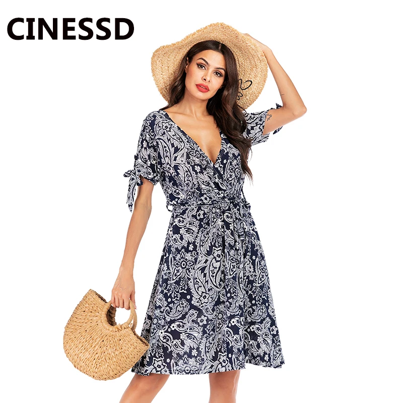 Женское пляжное платье CINESSD повседневное свободное эластичное Бохо с цветочным