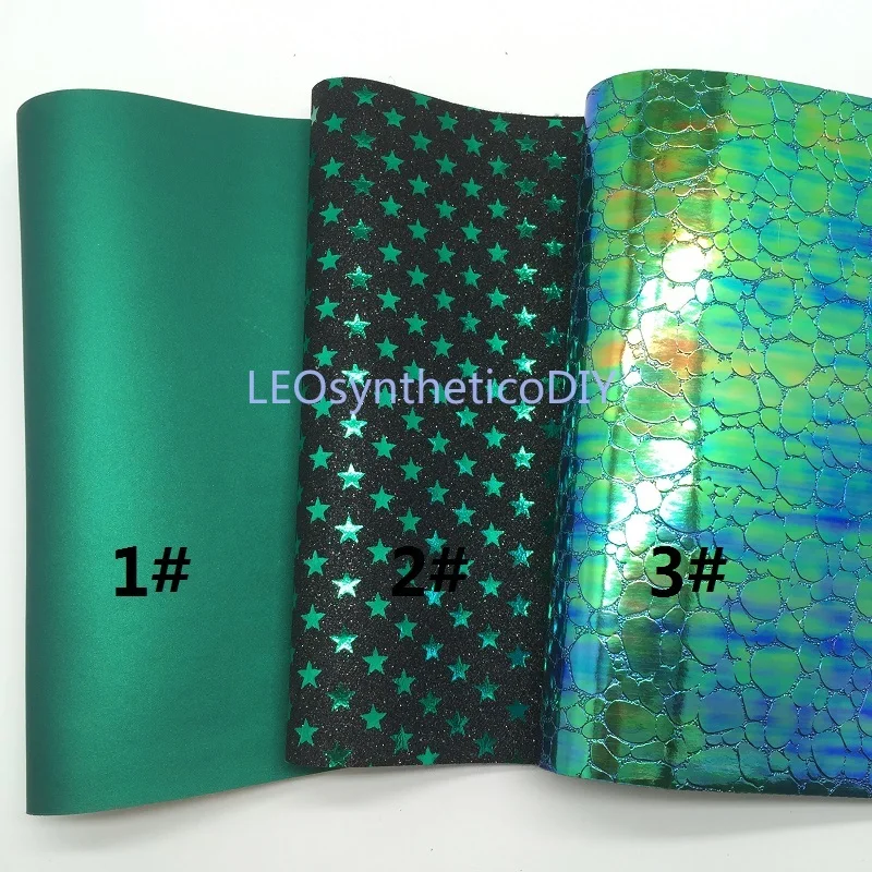 Мини-рулон 30x134 см зеленая синтетическая кожа блестящая ткань с принтом звезд
