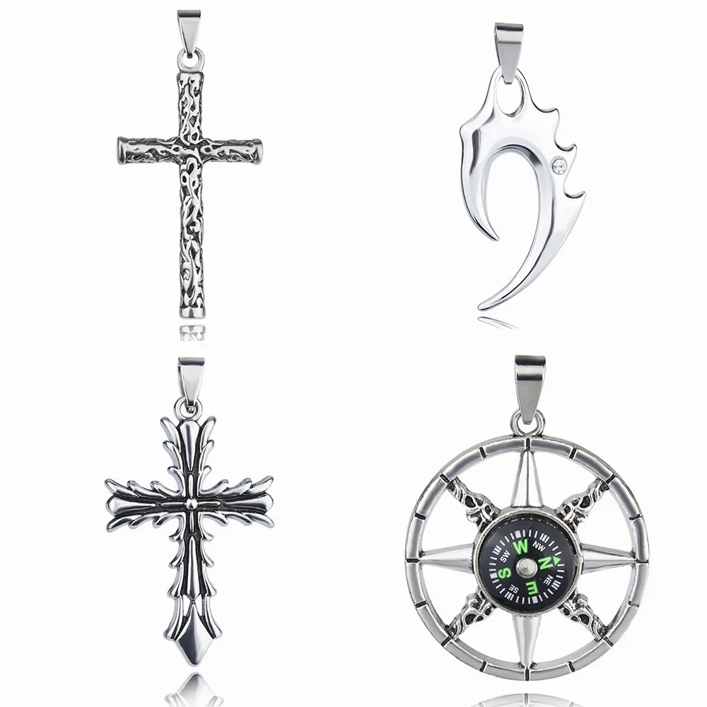 

Hip Hop Men's Compass Necklace Pendant European And American Fashion Jewelry Cross pendant Stainless Steel Necklace Jewelry