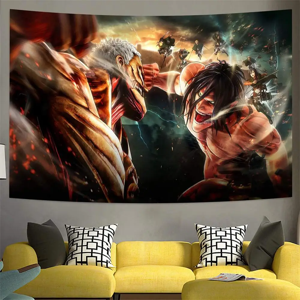 

FFO Japanese Attack on Titan Tapestry Wall Hanging Anime Tapestries Hippie Picnic Blankets Japan Cartoons Bedspread Art Decor