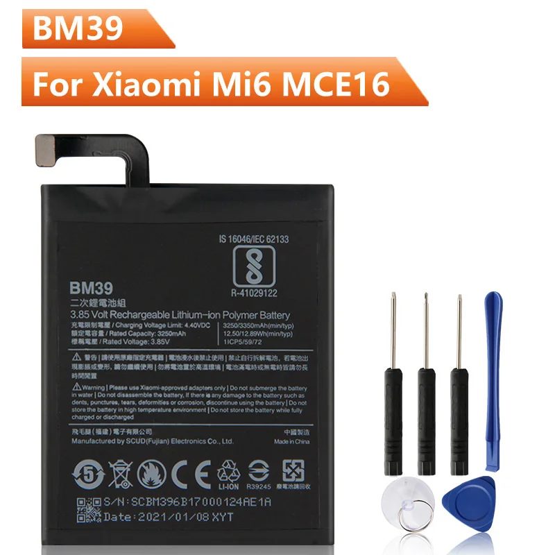 

Replacement Phone Battery BM39 For Xiaomi 6 mi 6MCE16 BM39 Rechargeable Battery 3350mAh