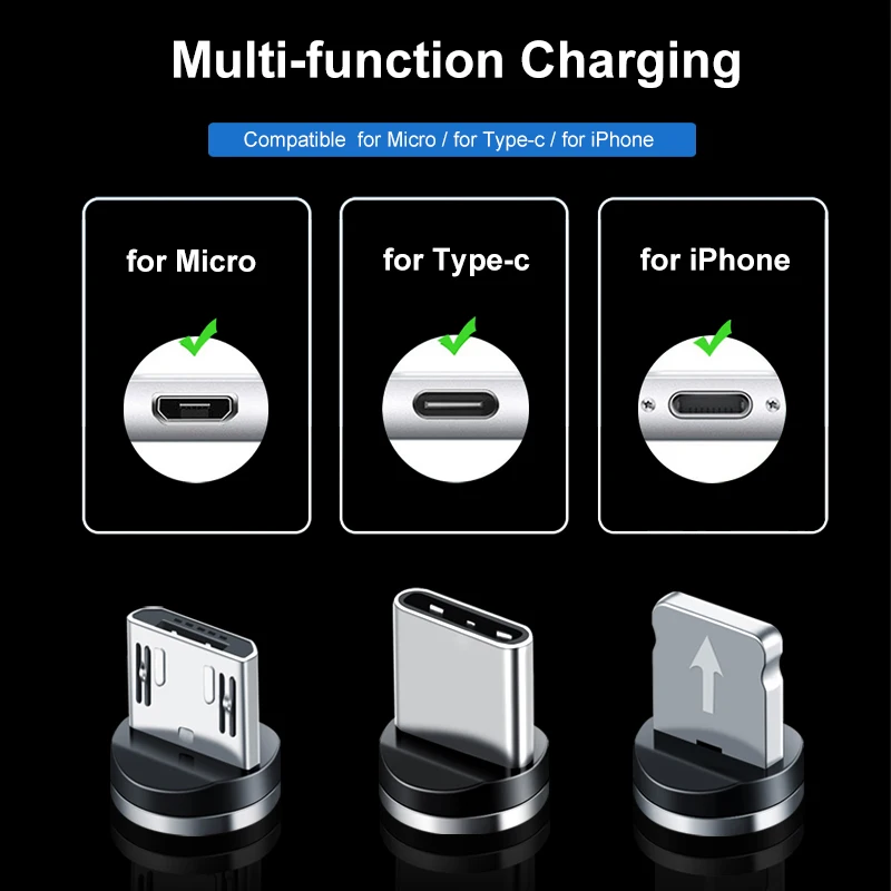 Магнитный кабель Micro USB Type-C для быстрой зарядки магнитное зарядное устройство