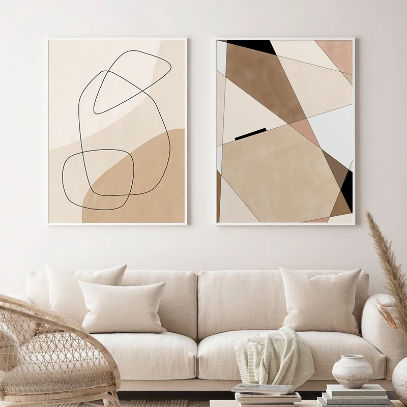 Бежевая абстрактная геометрическая форма художественные принты