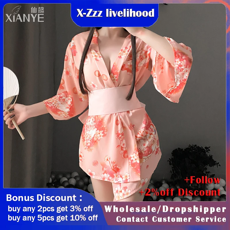 

Пикантная женская ночная рубашка в японском стиле, юката, милый халат-кимоно с принтом аниме, женское элегантное короткое шифоновое нижнее белье, ночная рубашка