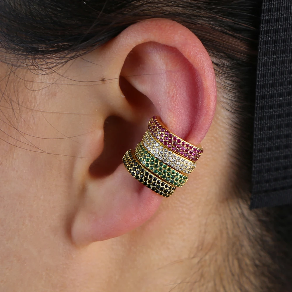 Серьга-клипса с квадратным фианитом Женская геометрическая форма без пирсинга