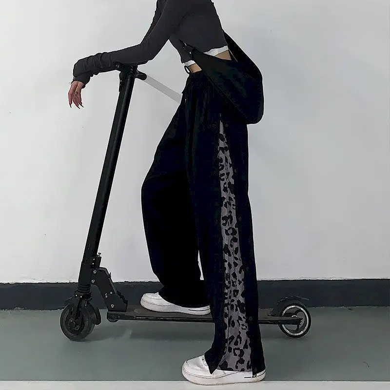 

Wide Leg Pants Women Button Leopard Elastic Waist Spring Autumn Hot Sale Korean Style Slim All-match Leisure Streetwear Chic