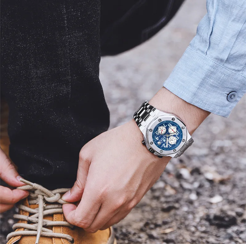Switzerland Royal Rolexable Japan Miyota Кварц Мужские часы модный стальной ремень три глаза водонепроницаемый спортивный relogio masculino