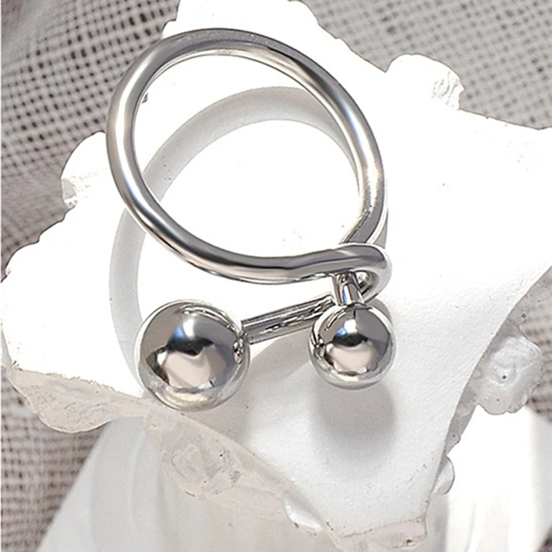 

SODROV Stainless Steel Jewelry Creative Line Art Double Ball Ring For Women Fashion Ring BSA112