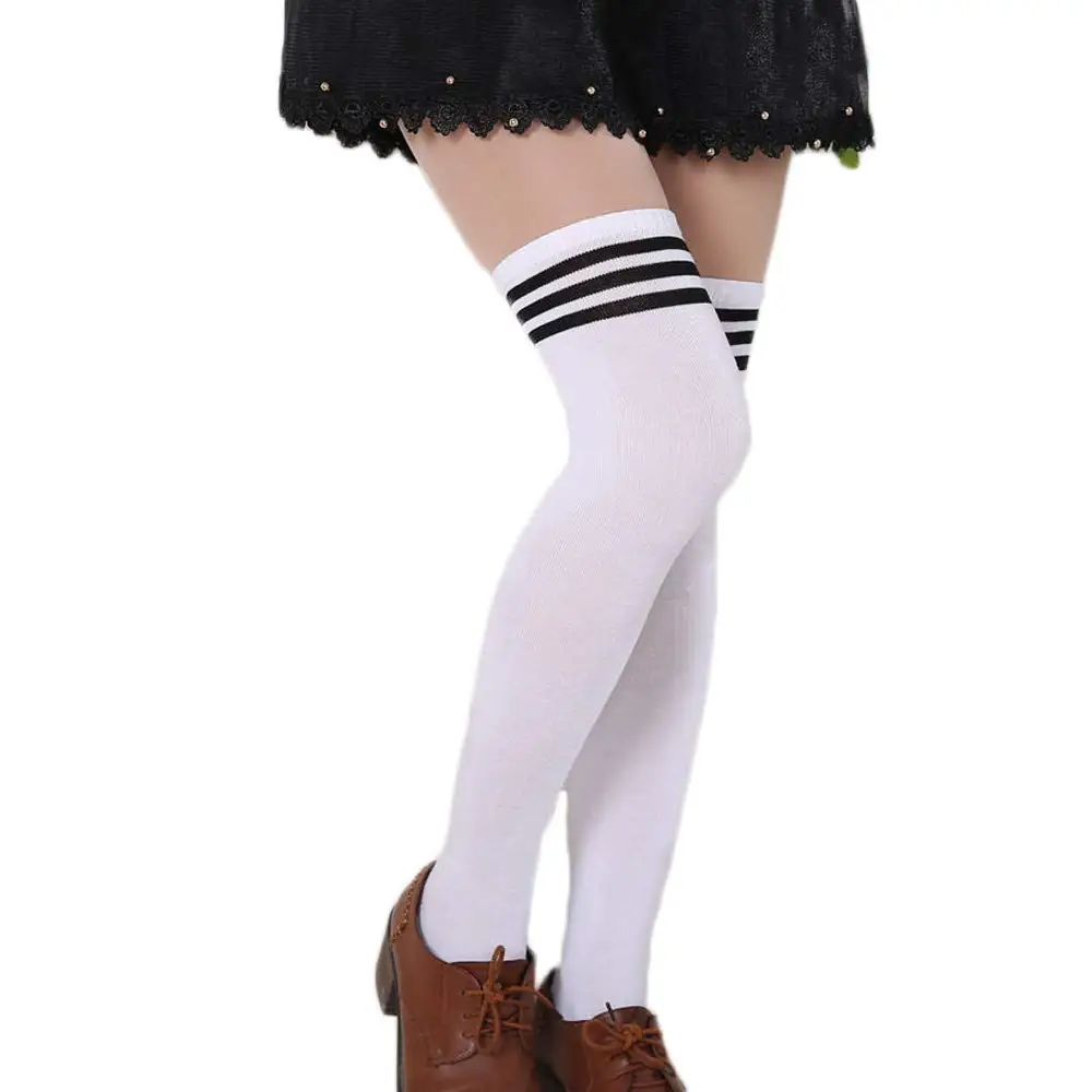 Зимние хлопковые толстые женские вязаные чулки выше колена до бедра черные белые